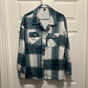 SHEIN Blue Plaid Shirt Jacket